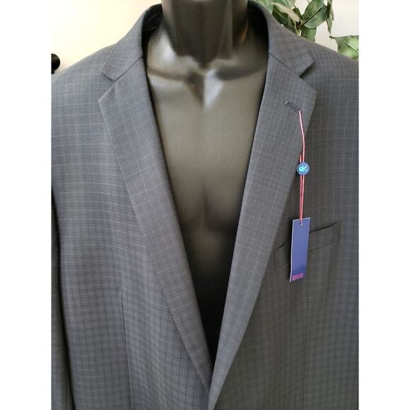 Egara Blazer Jacket Men 54L Navy Wool Check Single Breasted Notch Lapel Slim Fit - Picture 10 of 14